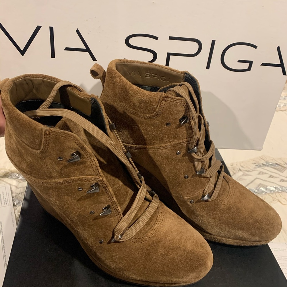 Via Spiga Suede Wedge Boots